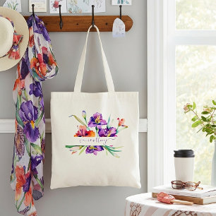 Purple watercolor Iris personalised Tote Bag
