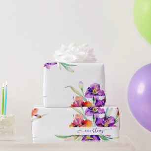 Purple watercolor Iris personalised  Wrapping Pape Paper