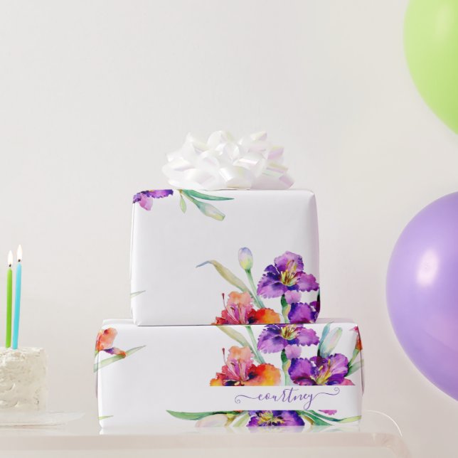 Purple watercolor Iris personalised  Wrapping Pape Wrapping Paper (Party Gifts)