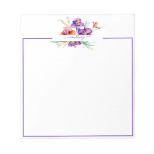 Purple watercolor Iris personalized  Notepad