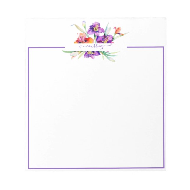 Purple watercolor Iris personalized  Notepad (Front)