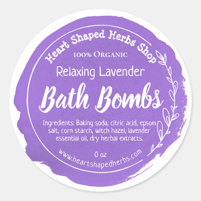 Purple Watercolor Lavender Bath Bomb Classic Round Sticker (Front)