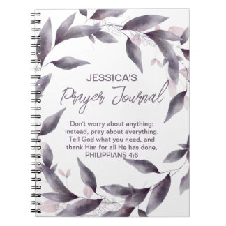 Purple Watercolor Leaves Customised Prayer Journal