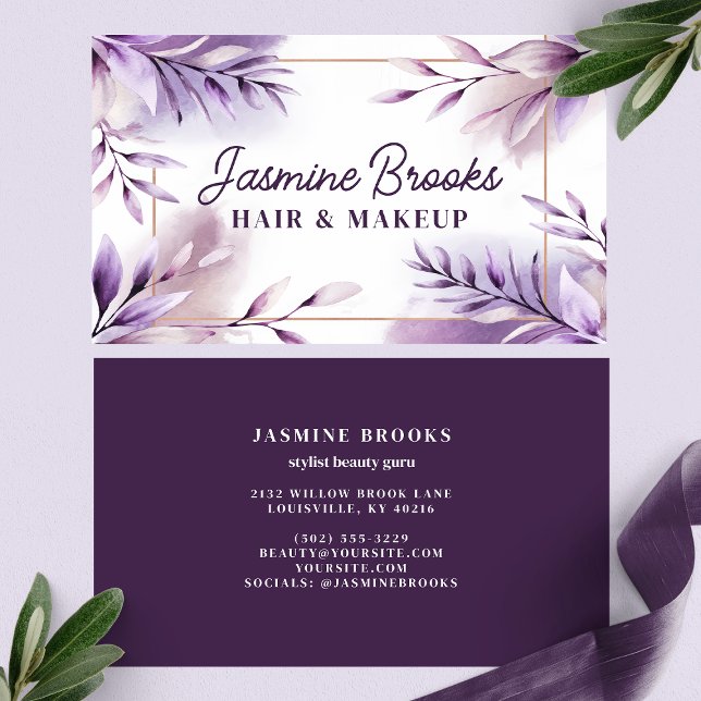  Purple Watercolor Leaves Elegant Business Card (Creator Uploaded)