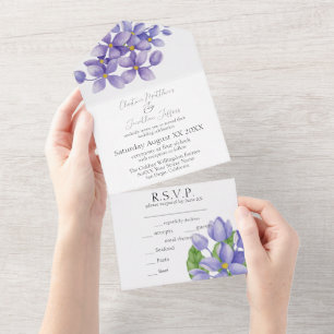 Purple Watercolor Lilac Flowers All In One Invitation