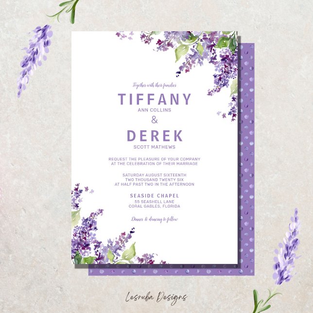 Purple Watercolor Lilac Wedding Invitation (Creator Uploaded)