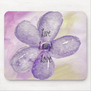 Purple Watercolor Live, laugh, love Flower Mouse Pad