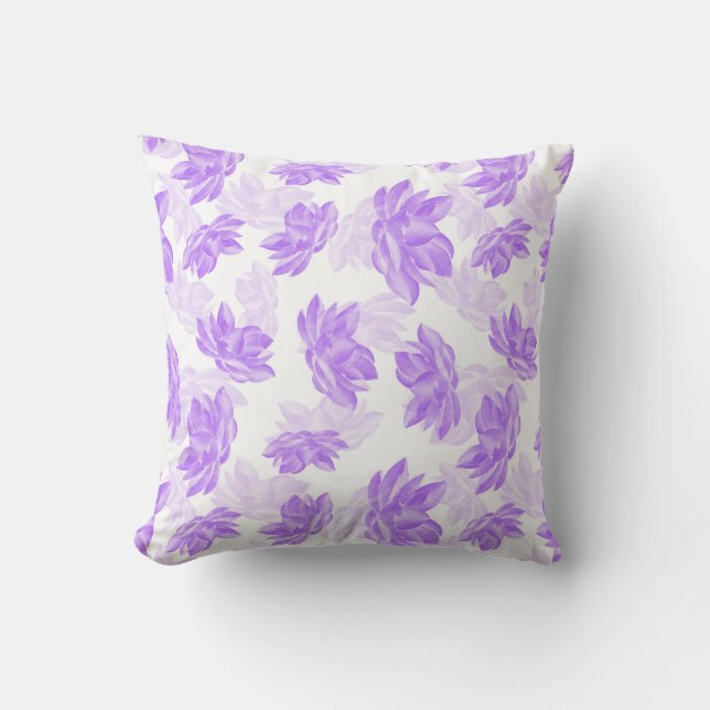 Purple Watercolor Lotus Flower Pattern Cushion (Front)