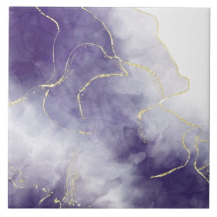 Purple Watercolor Marble Gold Foil Abstract luxury Ceramic Tile