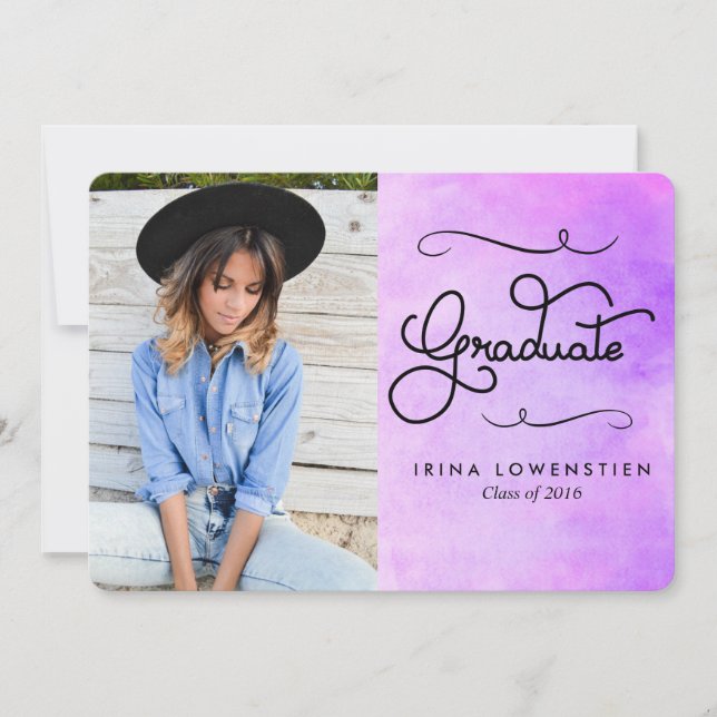 Purple Watercolor Modern Graduate Typography Invitation (Front)