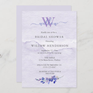 Purple Watercolor Monogram Bridal Shower Invitation