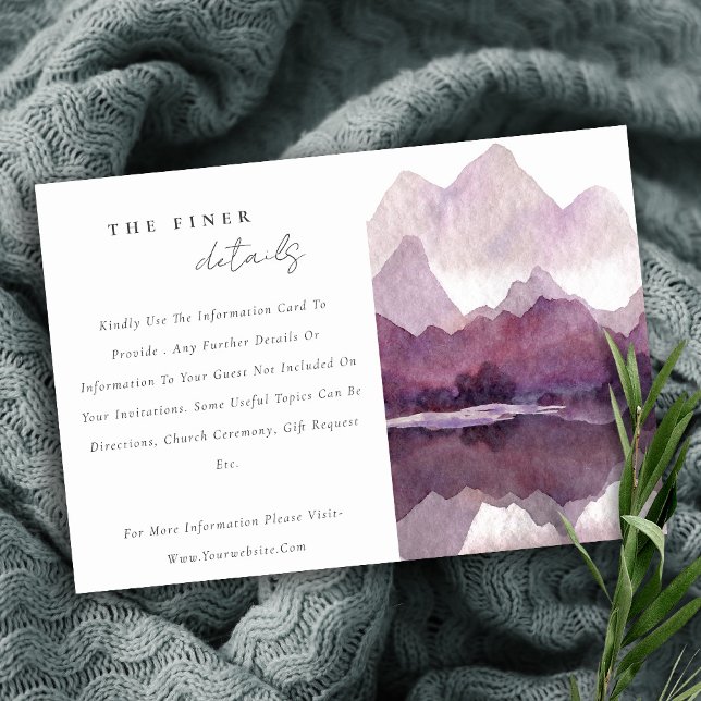 Purple Watercolor Mountain Lake Wedding Details Enclosure Card (Creator Uploaded)