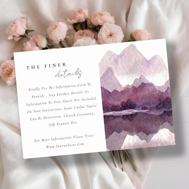 Purple Watercolor Mountain Lake Wedding Details Invitation (Creator Uploaded)