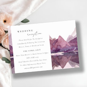 Purple Watercolor Mountain Lake Wedding Reception Invitation