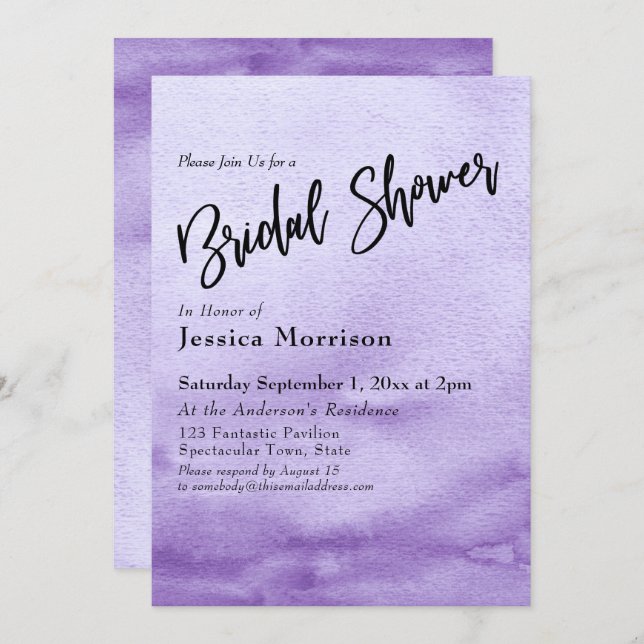 Purple Watercolor Ombre Bridal Shower Invitation (Front/Back)