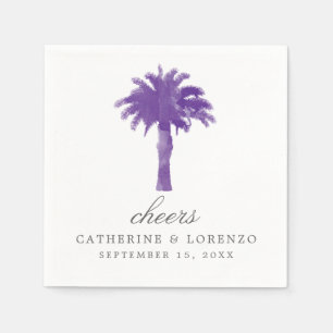 Purple Watercolor Palm Tree Wedding Reception Napkin