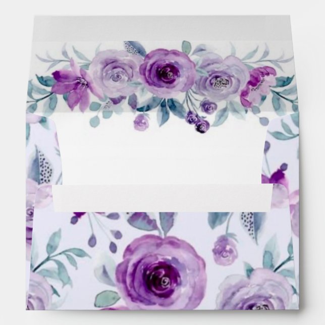 Purple Watercolor Peonies Eucalyptus Wedding Envelope (Back (Bottom))