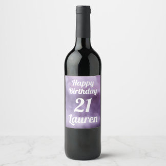 Purple Watercolor Personalised Happy Birthday Wine Label