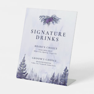 Purple Watercolor Pine Tree Forest Signature Drink Pedestal Sign