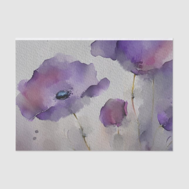 Purple Watercolor Poppies Tissue Paper (Front)