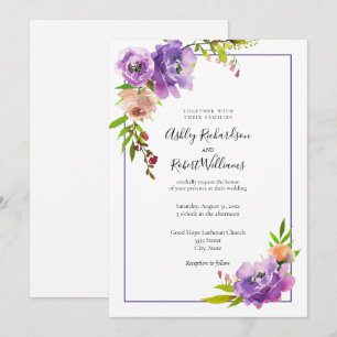 Purple Watercolor Purple Floral Wedding Invitation