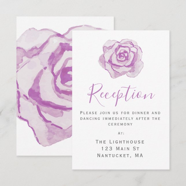 Purple Watercolor Rose | Wedding Reception Insert Invitation (Front/Back)