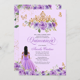 Purple Watercolor Roses Butterflies Quinceañera  I Invitation