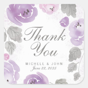 Purple Watercolor Roses Thank You Favour Stickers