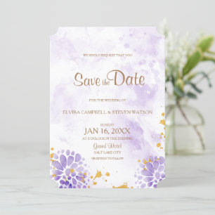 Purple  Watercolor Save the Date Card