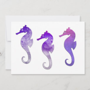Purple Watercolor Seahorses Invitation