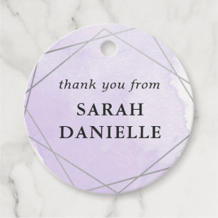 Purple Watercolor Silver Frame Thank You Hanging Favour Tags