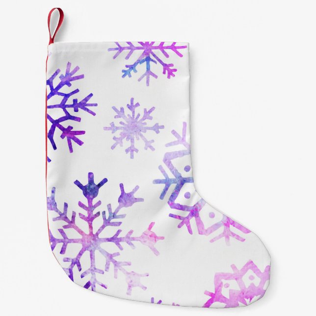 Purple Watercolor Snowflake Christmas Design Small Christmas Stocking (Front)