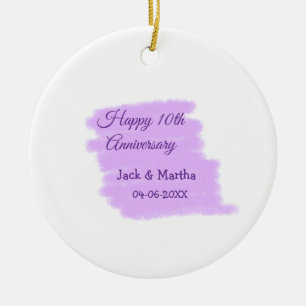 Purple watercolor splash modern 10th anniversary  ceramic ornament