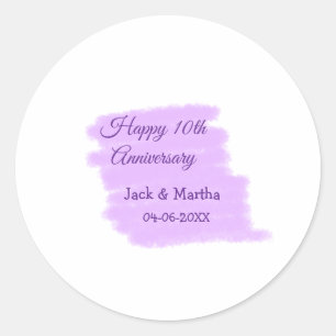 Purple watercolor splash modern 10th anniversary classic round sticker
