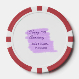 Purple watercolor splash modern 10th anniversary poker chips