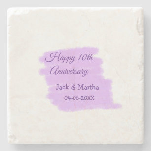Purple watercolor splash modern 10th anniversary  stone coaster