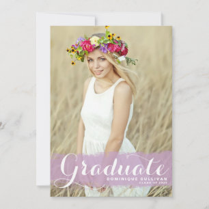 Purple Watercolor Splash Photo Graduation Invitation