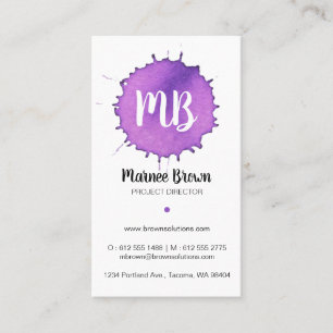 Purple Watercolor Stain - Monogram Business Card