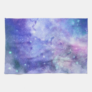 Purple Watercolor Starry Sky Space Lover Galaxy Tea Towel
