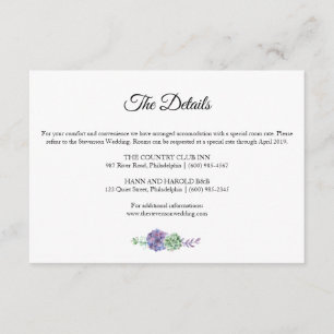 Purple watercolor succulents details wedding suite enclosure card