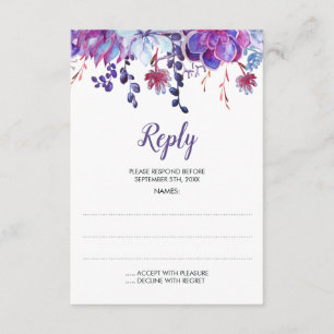 Purple Watercolor Succulents Wedding Reply Cards