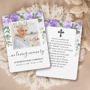 Purple Watercolor Sympathy Funeral Prayer Card