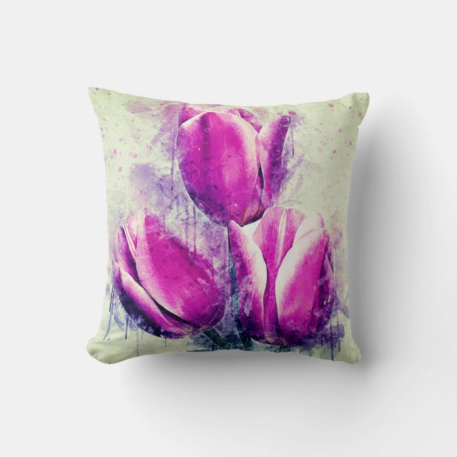 Purple Watercolor Tulips  Cushion (Front)