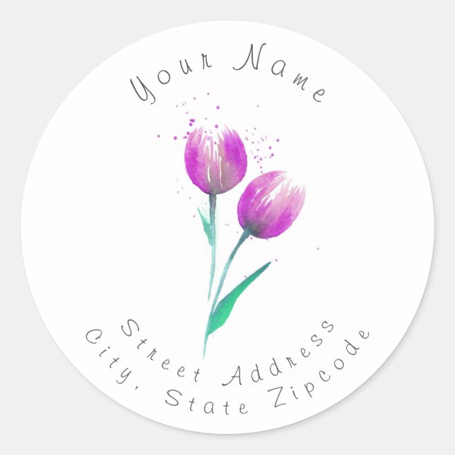'Purple Watercolor Tulips' Label (Front)