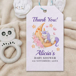 Purple Watercolor Unicorn Baby Shower Gift Tags
