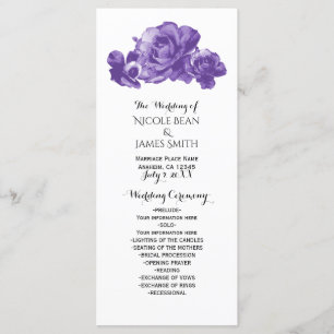 Purple Watercolor Vintage Roses Wedding Program
