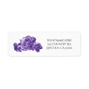 Purple Watercolor Vintage Roses Wedding Return Address Label