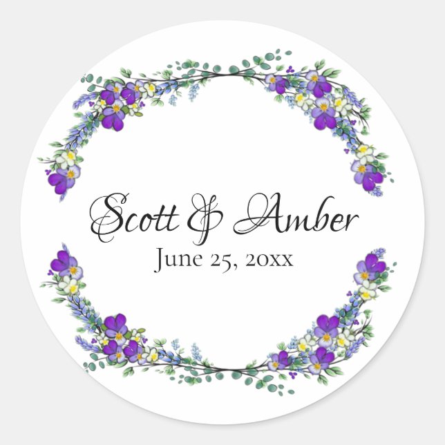 Purple watercolor violet Lavender Eucalyptus   Classic Round Sticker (Front)
