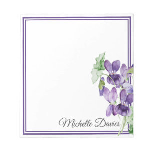 Purple Watercolor Violets Floral Name  Notepad