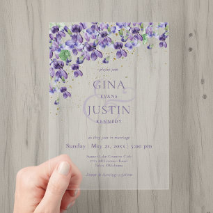 Purple Watercolor Violets Wedding Acrylic Invitations